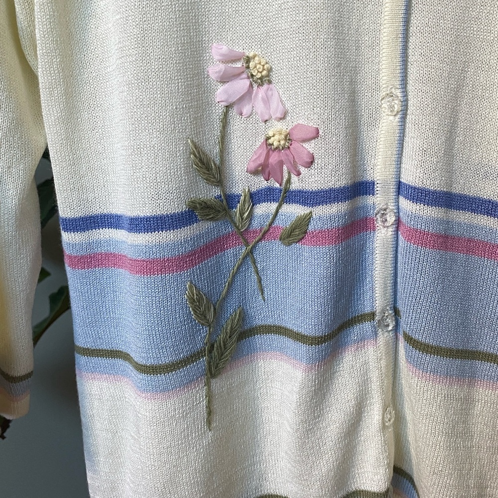 Emma James Floral Embroidered Cream Cardigan Size Large NWOT - Picture 4 of 6